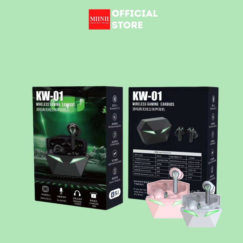 MIINII Headset KW01 Wireless Gaming Earbuds Full Power Mata Iblis