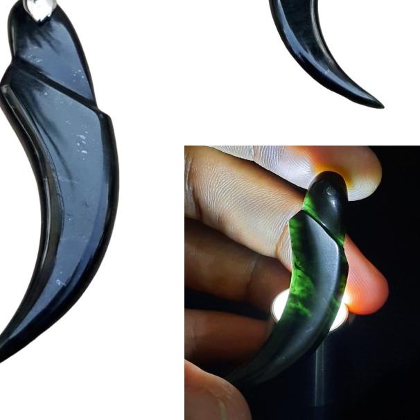 ♩ Liontin Batu Giok Hitam Model Kuku Macan Natural Black Jade Bodyglass ☋