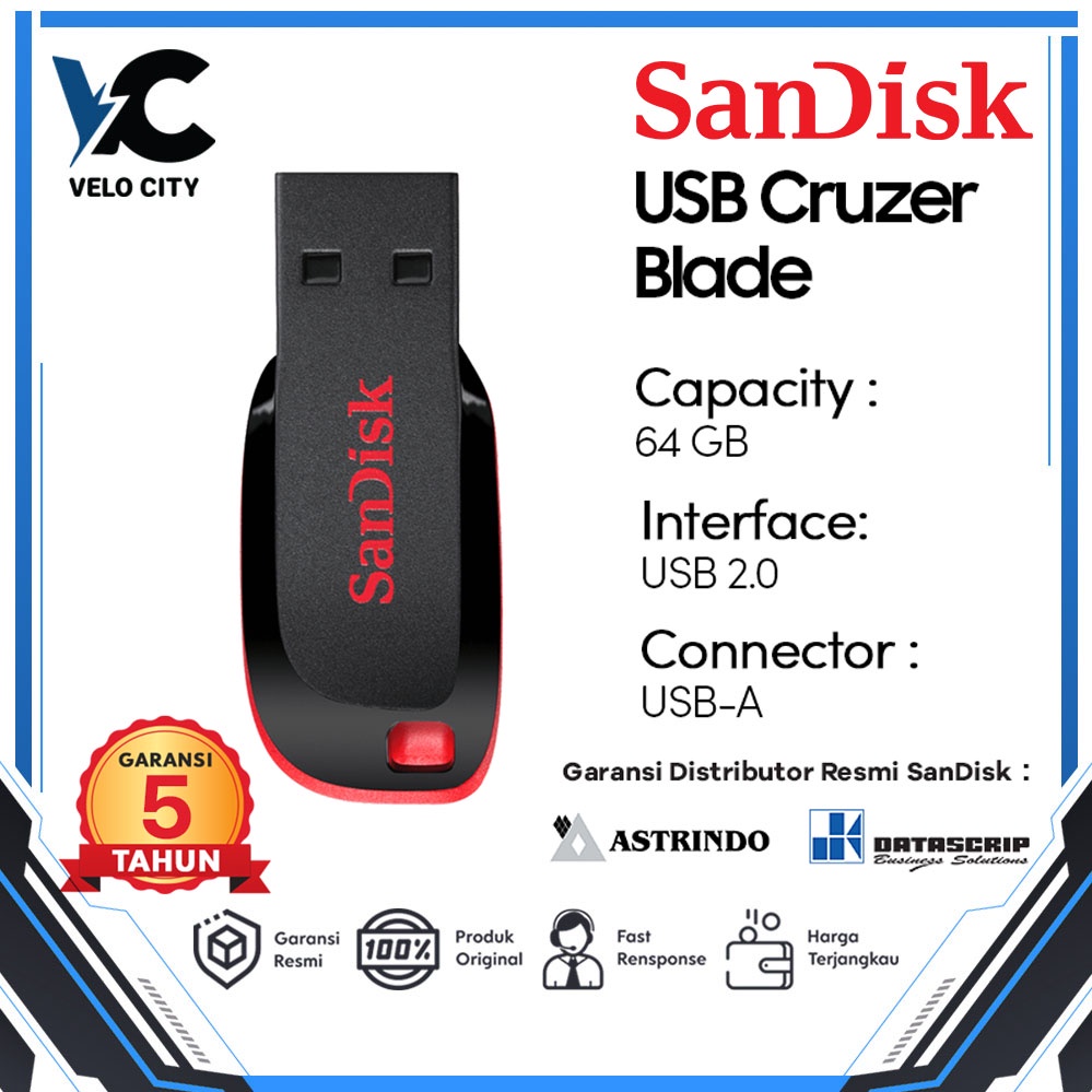 Flashdisk 64GB SanDisk CZ50 Original Garansi 5 Tahun
