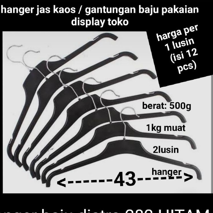 Hanger Baju Distro Butik 282 Dewasa / Gantungan Kaos Pakaian Baju Dewasa Jas Kecil Hitam ( isi 12 pcs)