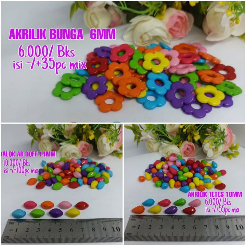 Manik Akrilik Bunga Lubang Manik Bunga 6mm Manik Balok AD Manik Akrilik Tetes
