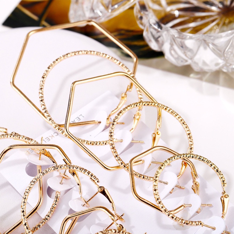 Siy 6 Pasangset Anting Hoop Bentuk Heksagonal Minimalis Untuk Wanita