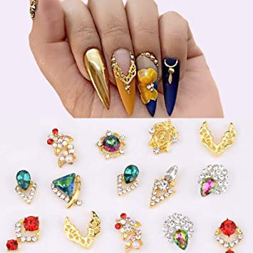 Gold chain nail acc swarovski tear drop nail art / nail gems charms