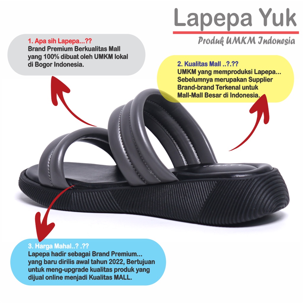 LAPEPA YUK - Sandal Wanita Wedges ZOYA  Sendal Cewek Platform Model Ban dua unik Lucu Kondangan Hak Tinggi 3cm Size 36 37 38 39 40 41 Pergi Jalan Casual Santai Rumah Slop Warna GREY Hitam Selop Premium Original Kekinian Terbaru Shoes Mall Official Store