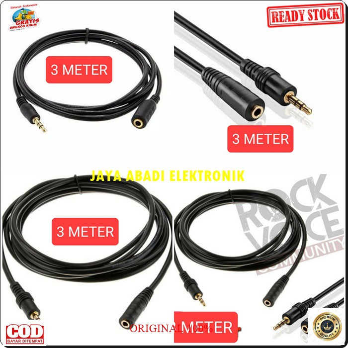 G475 ORIGINAL Kabel Audio sambungan Extension 3.5 mm 3 meter cable sound system suara male female cewe cowo jack jek perpanjangan cable G475  Bisa di gunakan segala audio -Jack 3.5mm male to female -Panjang Kabel 3 METER -Jack &amp; Lobang Goldplate