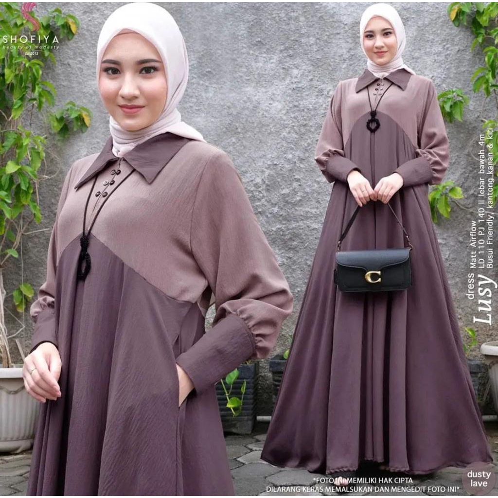 Lusy Dress Terbaru/ Gamis Crinkle Muslimah Terbaru Two Tone / Fashion Muslim Wanita Terkini / Baju Dress Murah