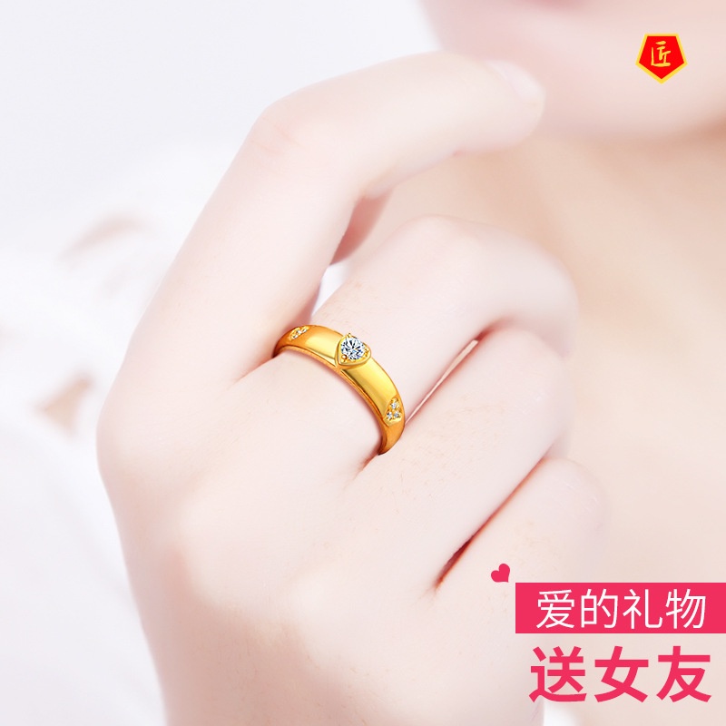 [Ready Stock]Fashion Korean Style Gold Heart-Shaped Diamond Couple Ring