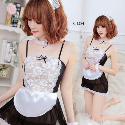 [TRUSTED SELLER] LINGERIE COSPLAY KOSTUM FRENCH MAID PELAYAN SEKSI TRANSPARAN CL04