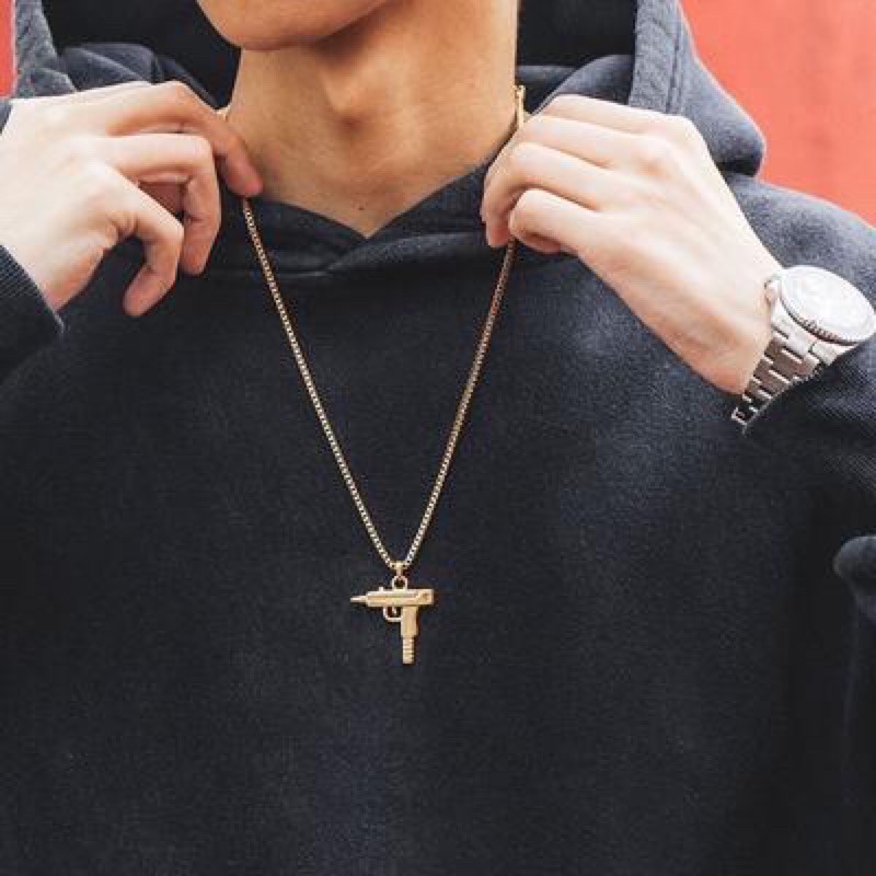 KALUNG MINI UZI GUN SUPREME GOLD NECKLACE / KALUNG THRASHER MAGAZINE SILVER