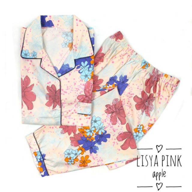 Piyama Dewasa Bahan Saten Apple Motif Bunga Shopee Indonesia