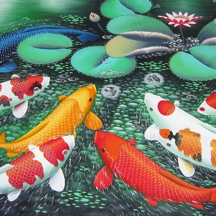 Lukisan Kanvas Ikan Koi - ukuran 135 x 85 cm
