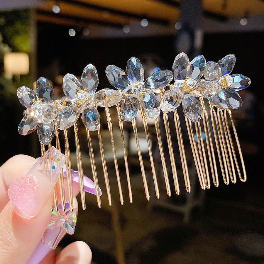 Sisir Sirkam Tiara Kristal Mutiara Berlian Imitasi Handmade Gaya Korea Aksesoris Rambut Pengantin Wanita