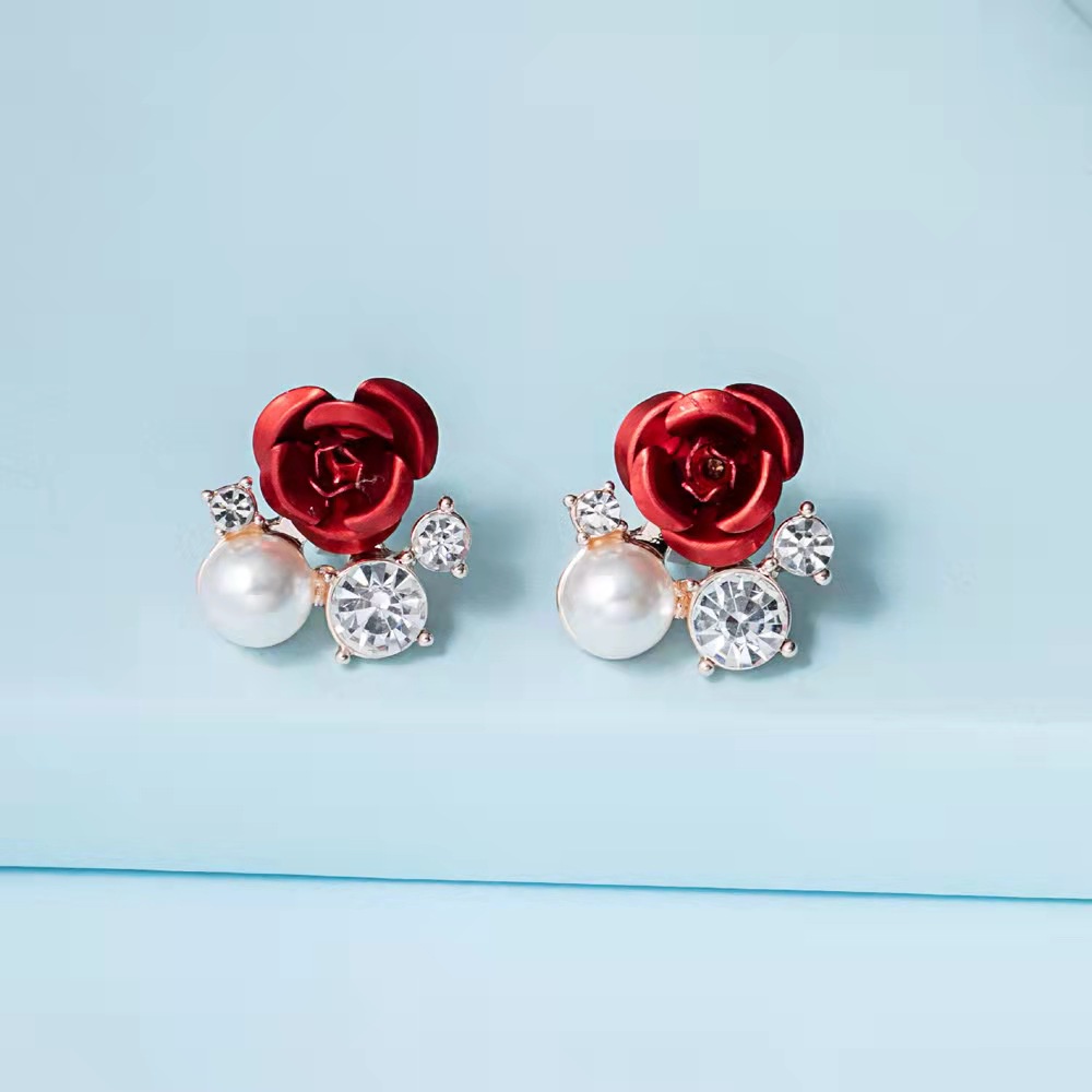 (Hello Girl)E07 Anting Wanita Model Tusuk Motif Bunga Dan Kupu Mutiara Gaya Korea Import