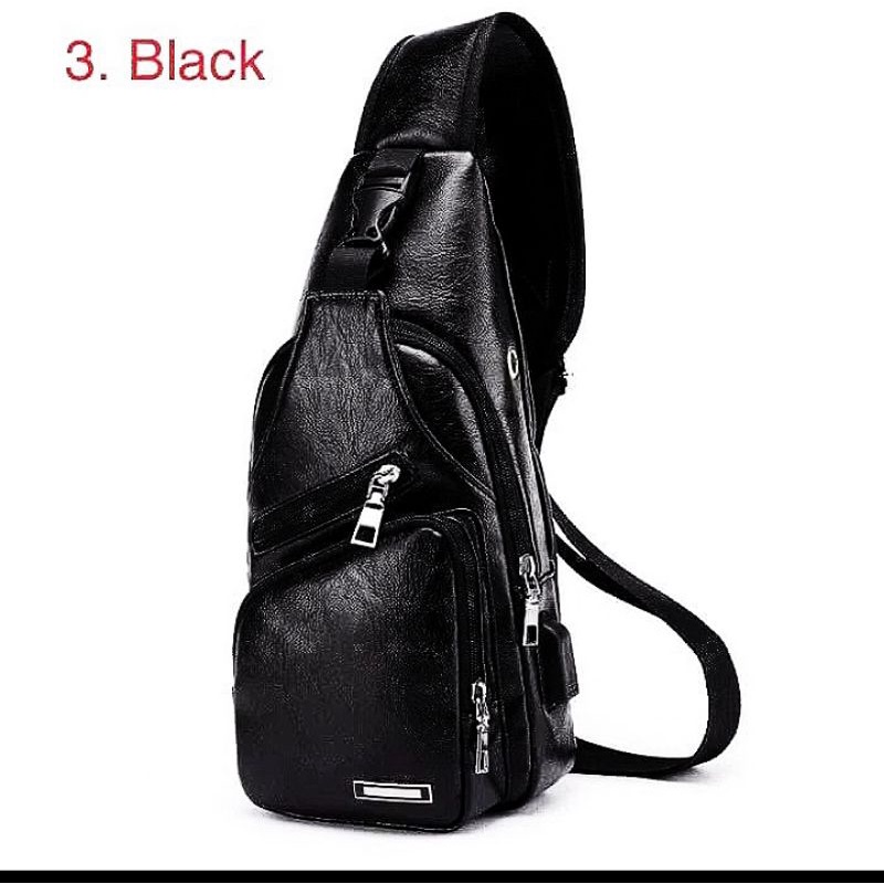 Tas selempang kulit pria / Sling bag USB port