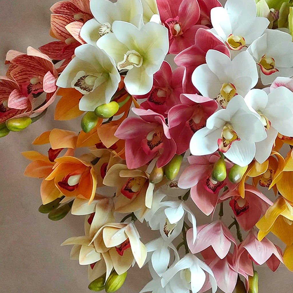 Artificial Flower Cymbidium Hybrid Orchid Bunga Palsu Plastik Hias Dekorasi Pesta