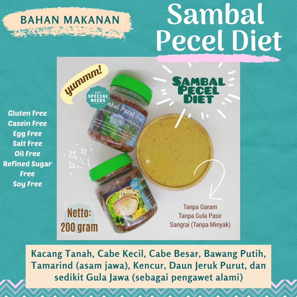 

Sambal Pecel Diet - Tanpa Gula Pasir, Tanpa Garam, Sangrai (Tanpa Minyak) - Diet Special Needs