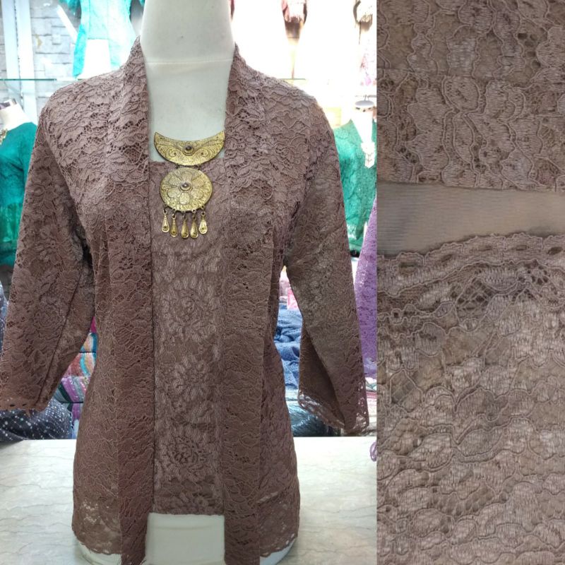 kebaya kutu baru lengan 7/8 _kebaya brukat_kebaya_kebaya kutu baru modern_kebaya encim_kebaya kondangan-Coffe