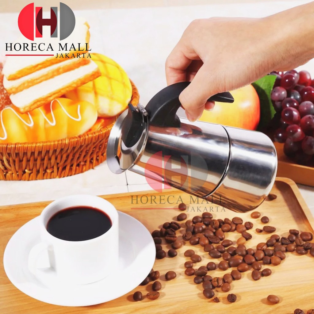 Horeca Mall - Teko Mokapot 2 CUP 100ML Coffe Maker Alat Kopi Espresso Stainless Steel Murah