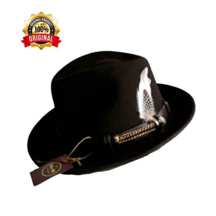 Topi Laken Fedora Trylby Hitam Motif Bulu Topi Pria Original The Rolling