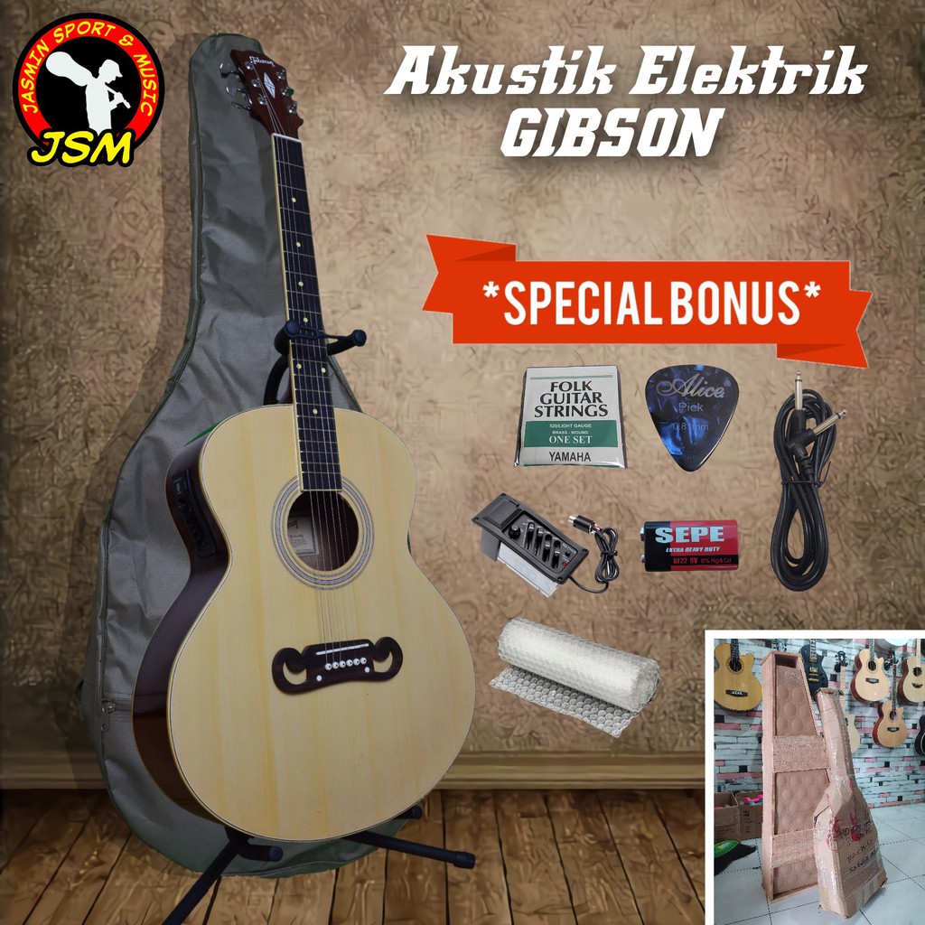 GITAR AKUSTIK ELEKTRIK MODEL GIBSON J-200 CUSTOM WARNA NATURAL