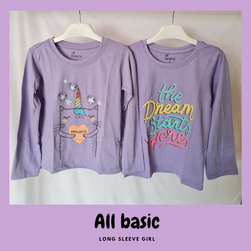 Kaos Anak Perempuan Lengan Panjang Warna Ungu