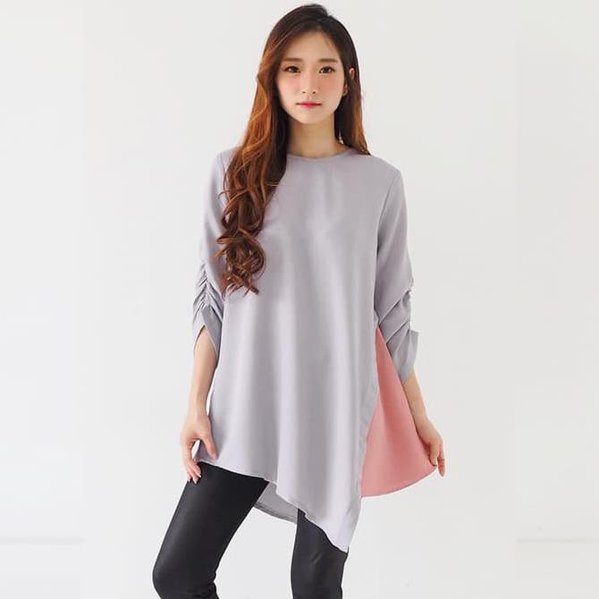promo zemira tunik muslim hijab wanita, milla tunic grey terbaru
