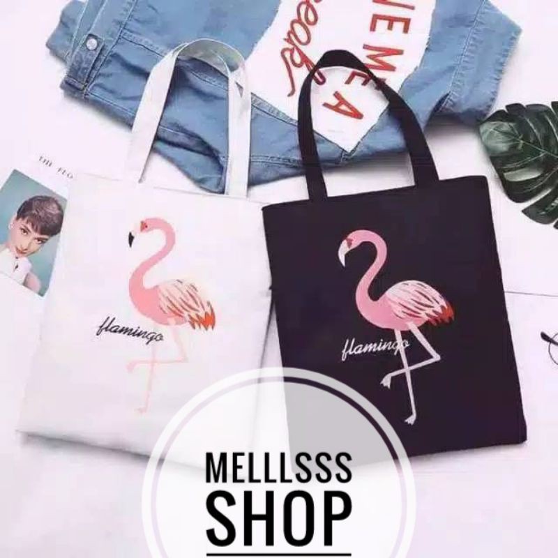 TOTEBAG KANVAS FLAMINGO