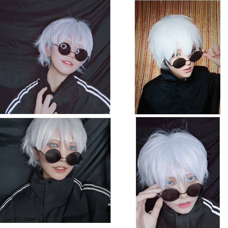 Jujutsu Kaisen Gojo Satoru Kacamata Hitam Bulat Dengan Lensa Untuk Cosplay