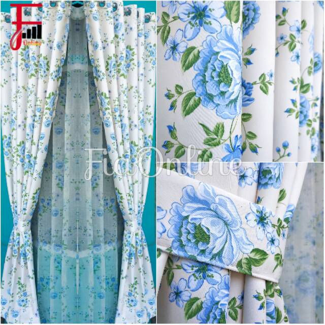 Gorden shabby warna biru tirai jendela gorden minimalis tirai pintu hordeng jendela bahan IMPORT