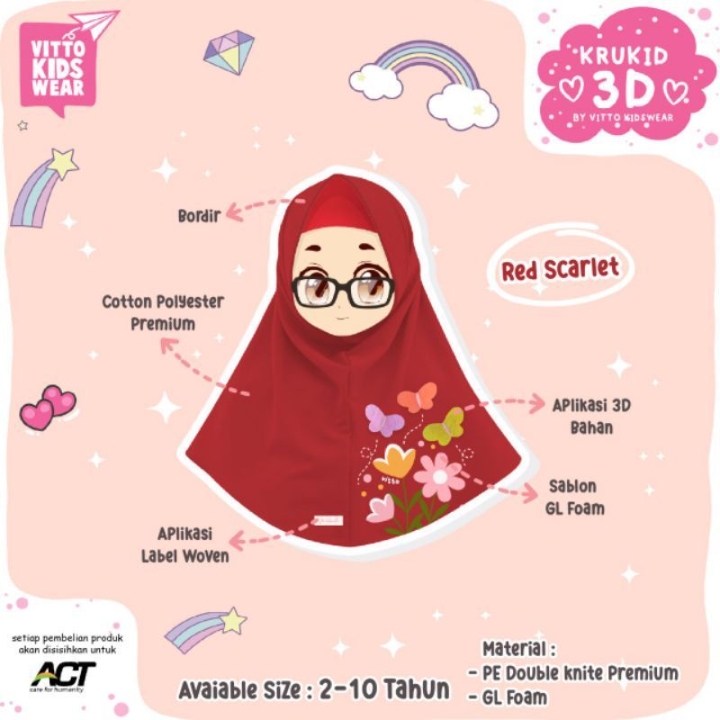 Hijab Vitto Kids 3 Dimensi / Krukid 3D Vitto Kids / kerudung 3d by vitto kidswear jilbab vitto kidswear