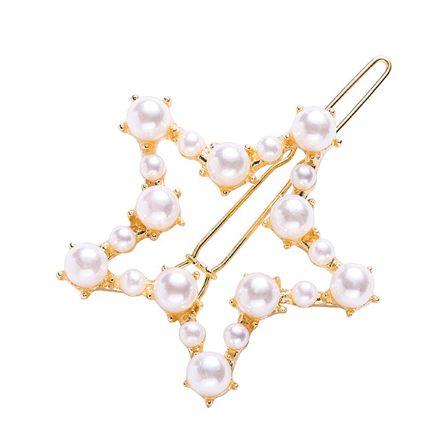 LRC Jepit Rambut Fashion Gold Geometric Pearl Hairpin F51591