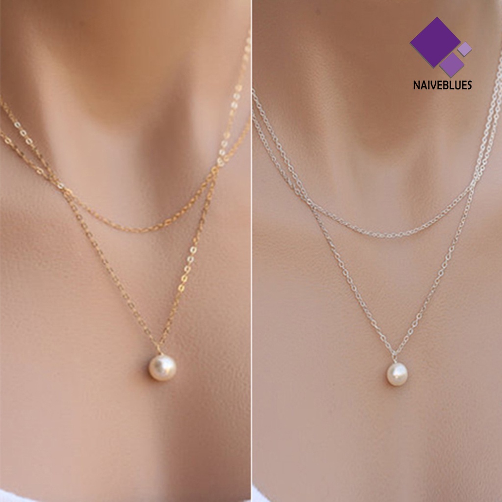 Kalung Rantai Liontin Mutiara Tiruan Ganda Tahan Aus Untuk Wanita