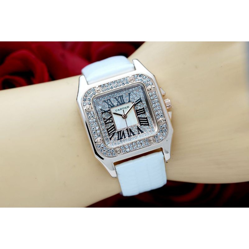 JAM TANGAN WANITA CARTIER DIAMOND KULIT || DIAMETER 3.3 CM ||