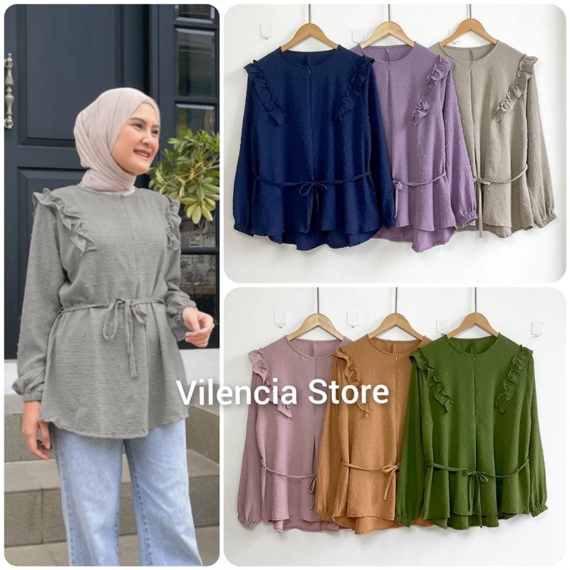 Blouse blus atasan wanita lengan panjang muslimah busui polos korea
