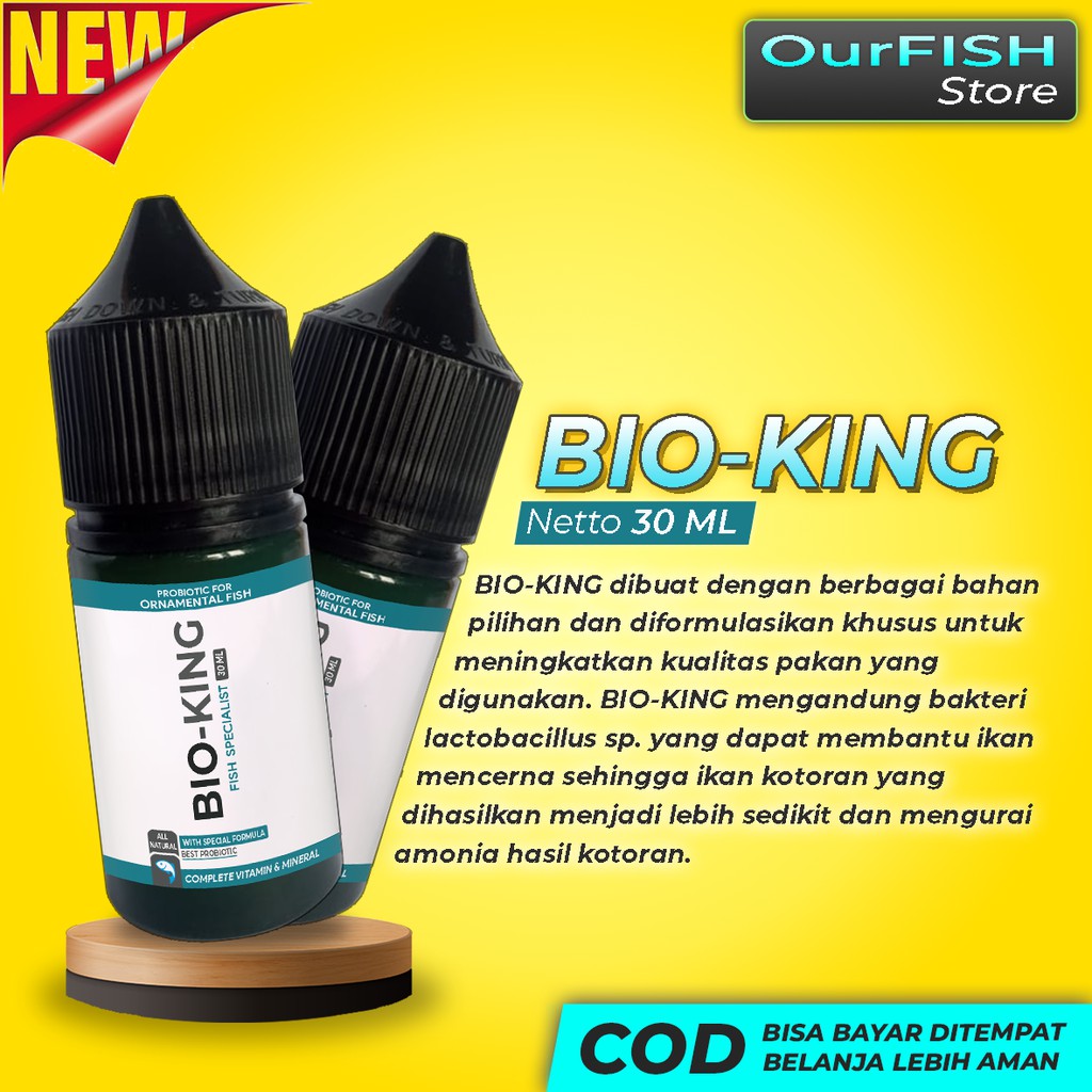 BIO-KING Vitamin Probiotik Ikan Hias Louhan Discuss Koki Manfish Arwana  Guppy Tetra Platy Koi Molly