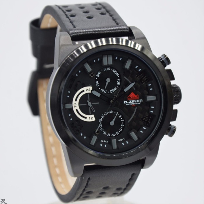 Jam Tangan Pria D-Ziner DZ-9007 MB Original Tali Kulit - Hitam