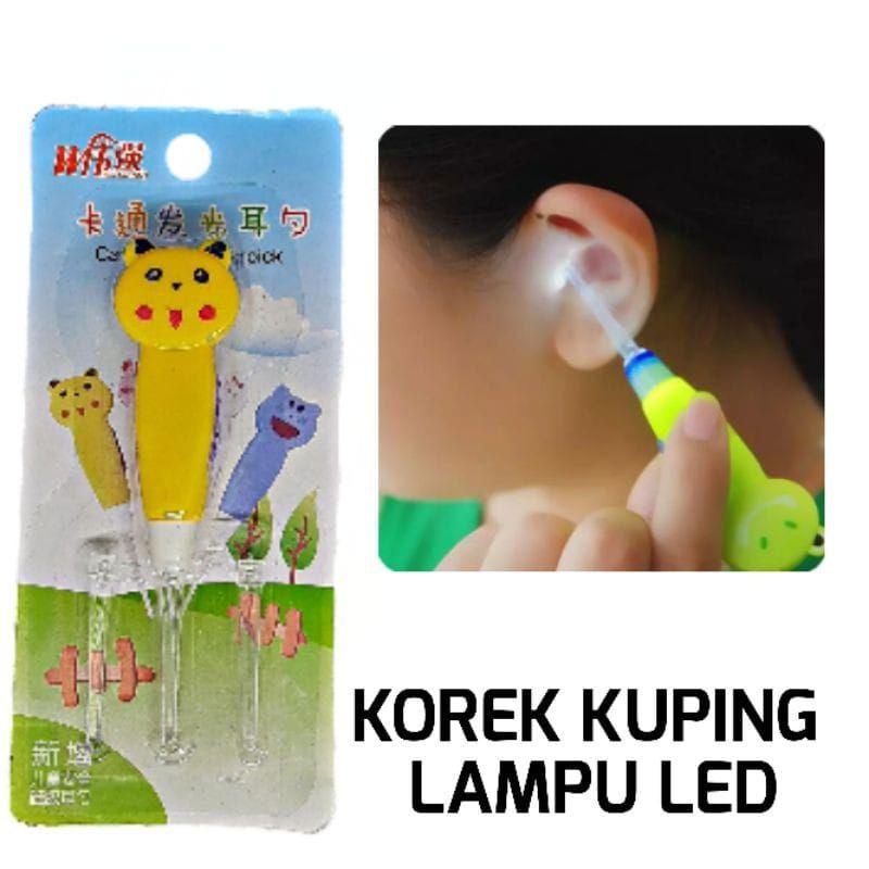 (1pcs) Korek kuping LED karakter boneka lucu Earpick Flashlight ecer