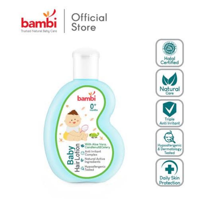 Bambi Baby Hair Lotion With Aloe Vera Candlenut &amp; Celery 100 ml / Minyak Rambut Bayi / Minyak Rambut Bambi