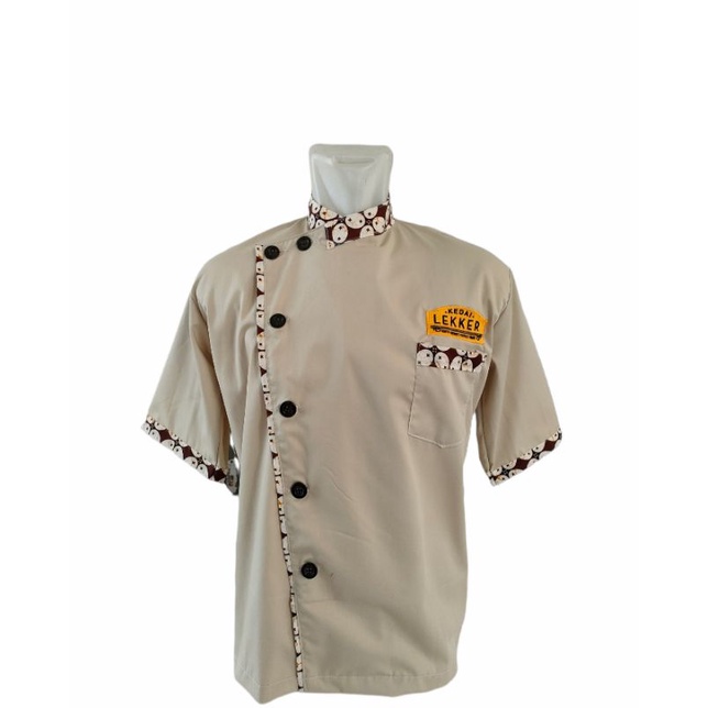 baju chef krem kombinasi batik 027 - Seragam Koki - Seragam Chef - Baju waiters