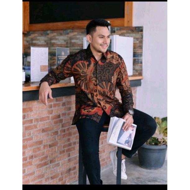 KIPASMERAK Pakaian Kemeja Batik Pria Lengan Panjang Full Furing Halus Reguler Fit Katun Printing Sanfores Lampion