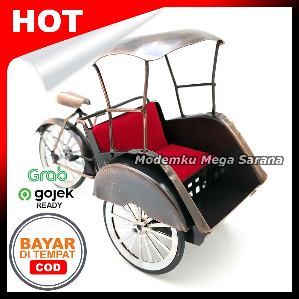 Miniatur Diecast Becak Kawat Logam Ukuran Mini 18x7x12 cm