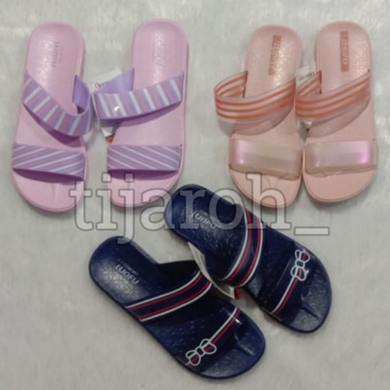 Sandal Slop Slide Selop Wanita Sandal flat tali wanita casual backstrap murah terbaru luofu 2291
