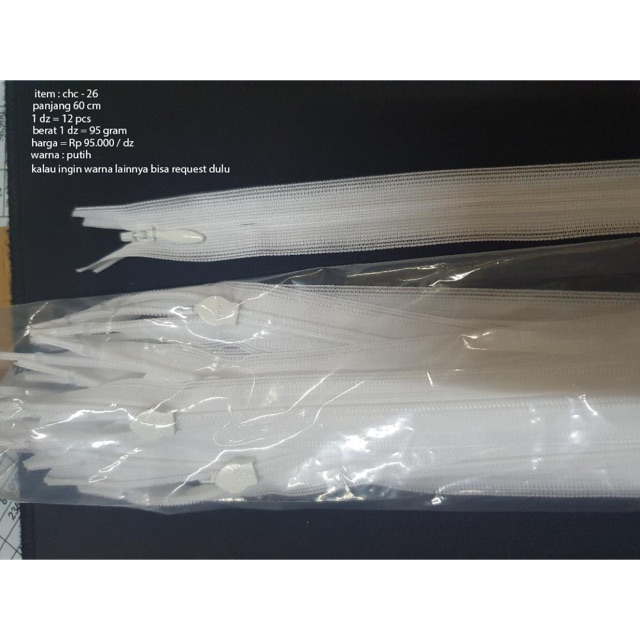 Ritsleting / resleting/zipper invisible YKK CHC 26 panjang 24” (60cm) untuk rok/baju pesta 1DZ = 12P