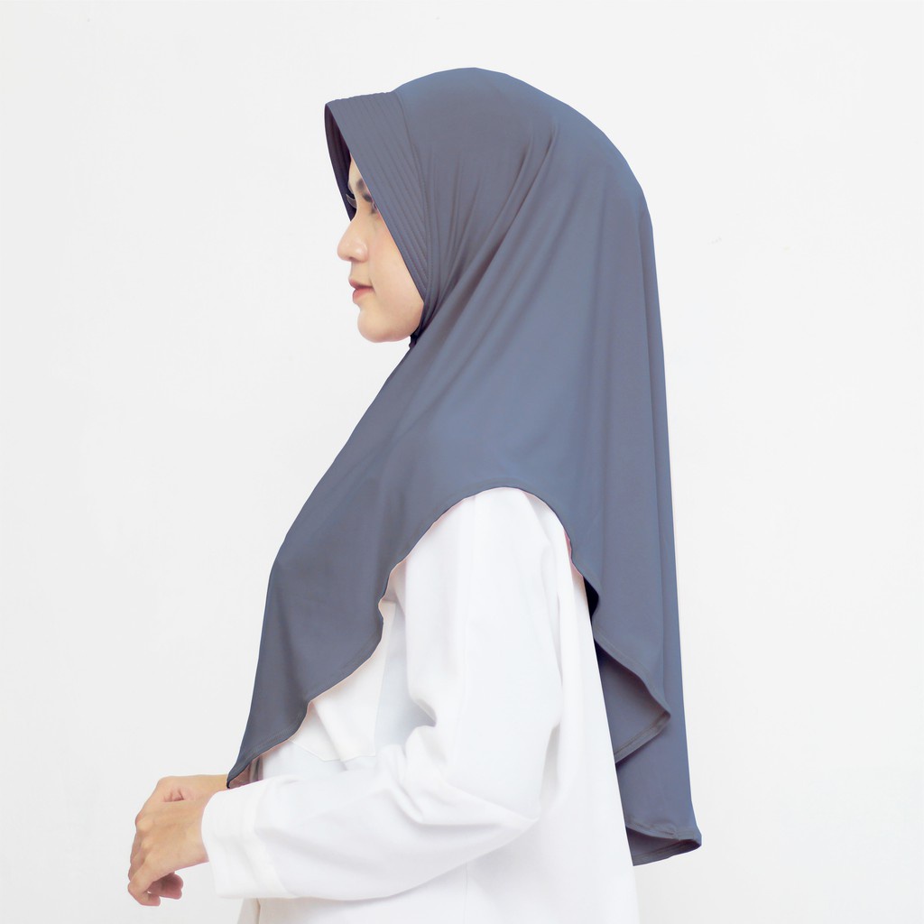SHA - Jilbab Instan Khimar Jersey Pinguin Premium-Dark Grey