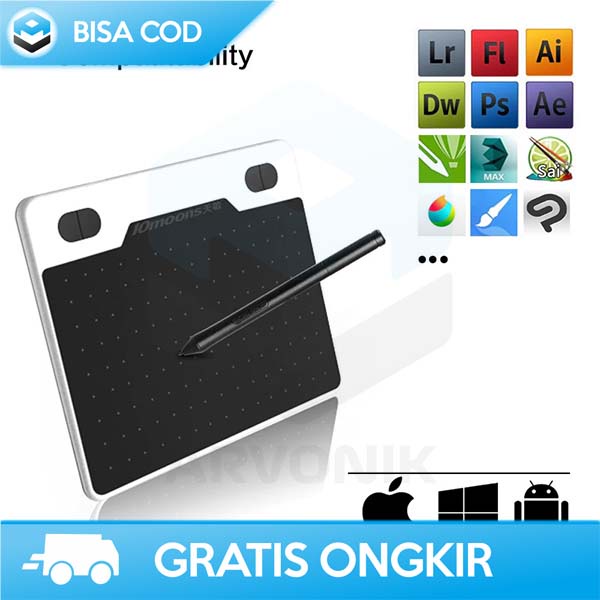 TABLET GAMBAR DIGITAL 10MOONS STYLUS PEN DC V5 TABLET DRAWING 6 INCH