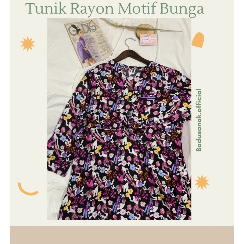 Baju Tunik Wanita Motif Bunga Bahan Rayon