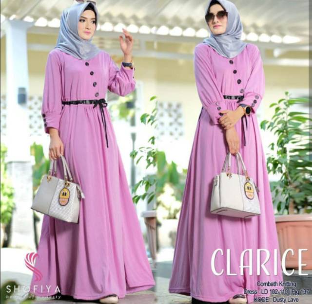 Fashion Wanita: Long Dress Muslim Lengan Panjang dengan Kancing, Warna Polos