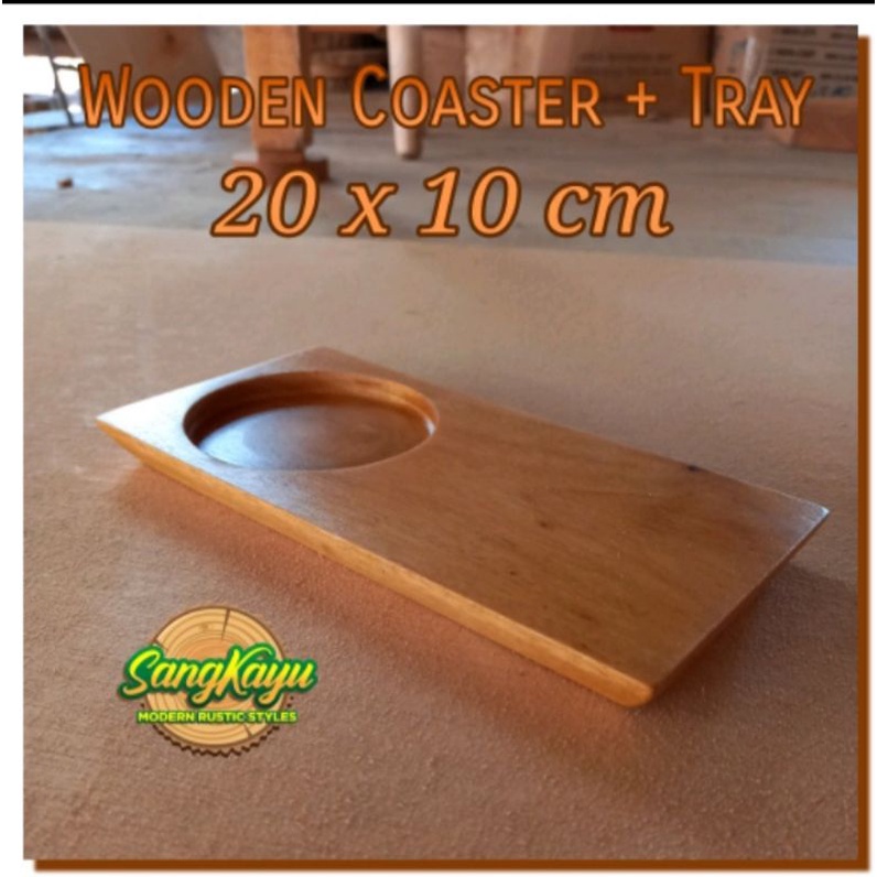 Tatakan gelas kayu cangkir mug Nampan kayu 10x20 Tatakan kayu Coaster wooden tray Tatakan persegi panjang kayu mahoni Alas gelas kayu