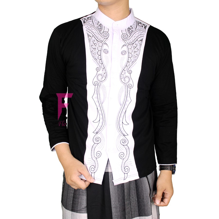 GIOFLO Pakaian Pria Baju Koko Panjang Bordir Terbaru Black / KKL 63