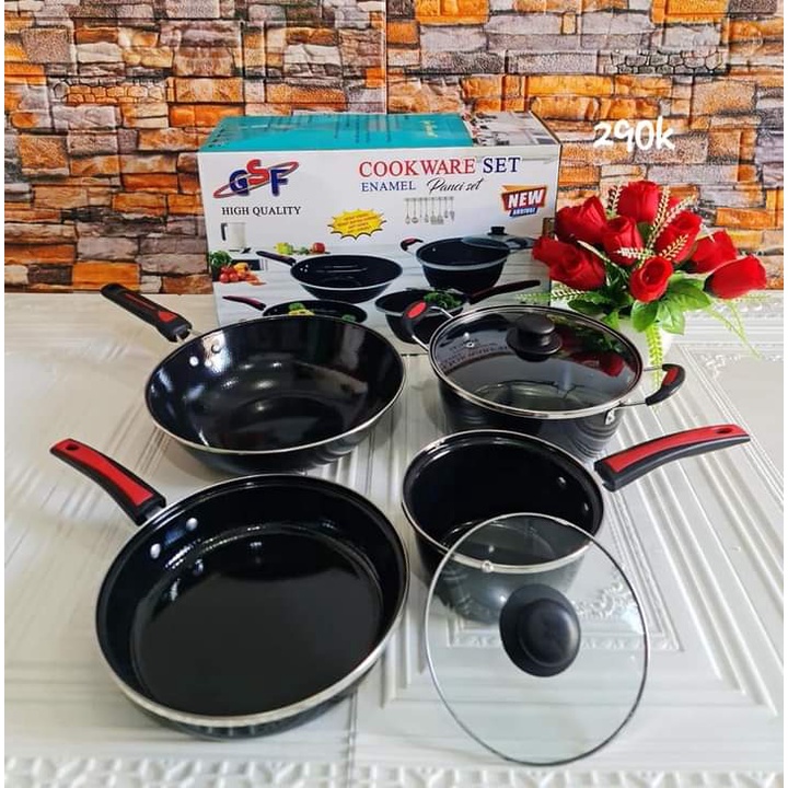 PANCI SET GSF 1831 / COOKWARE SET ENAMEL GSF 1831 TUTUP KACA